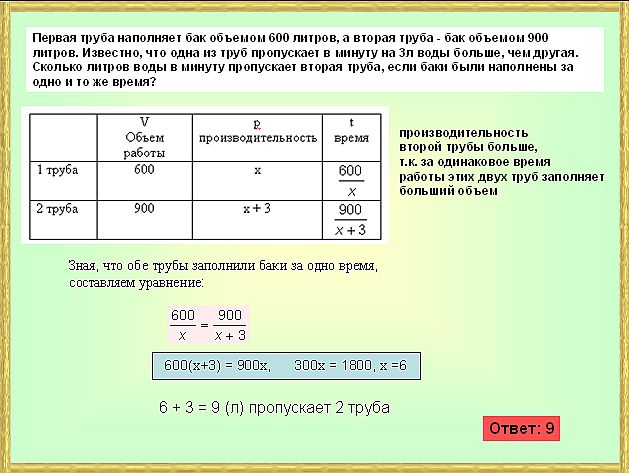Первая труба наполняет бак объёмом 600 литров, а вторая …